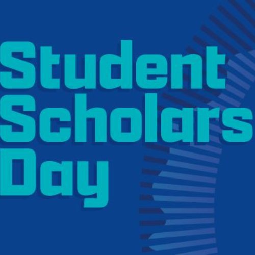 Student Scholars Day flyer in dark blue and turquoise