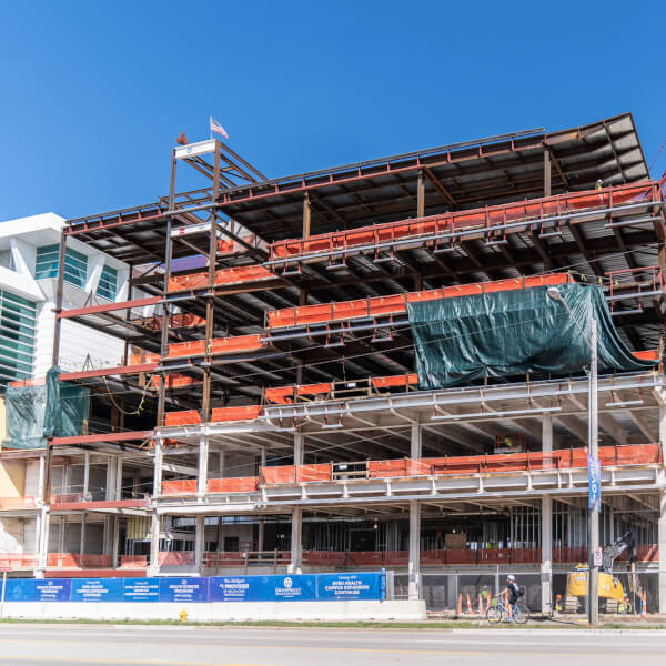 The Center for interprofessional health sits under construction in summer 2020.