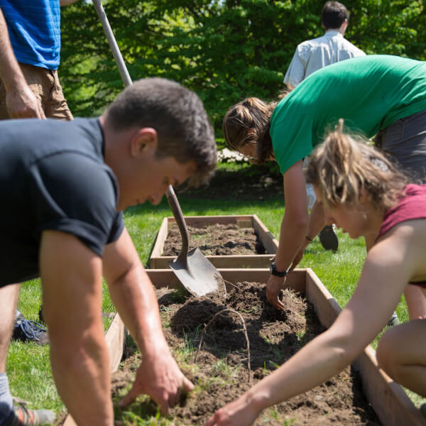 Students work in demonstration garden located on the Allendale campus.