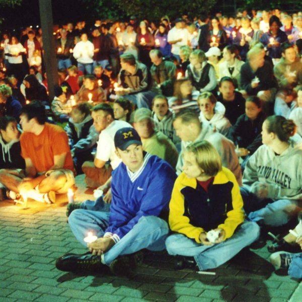 Students at candlelight vigil on September 11, 2001