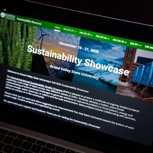 A computer showing the website for the virtual sustainability showcase
