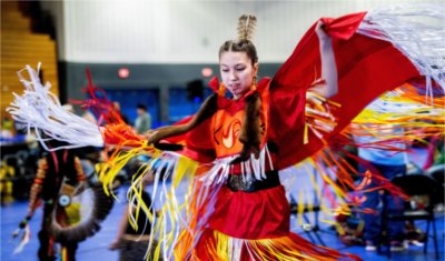 Layla Pigeon does the fancy shawl dance during during the 23rd "Celebrating All Walks of Life" Pow Wow April 13.