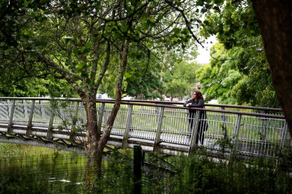 Picture of GVSUs senior Kelley Sommers on a bridge in Galway, Ireland.