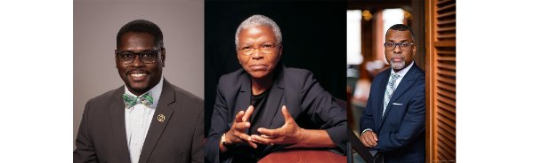 three headshots into one photo of, from left, Jerry Wallace, Mary Frances Berry and Eddie Glaude Jr.