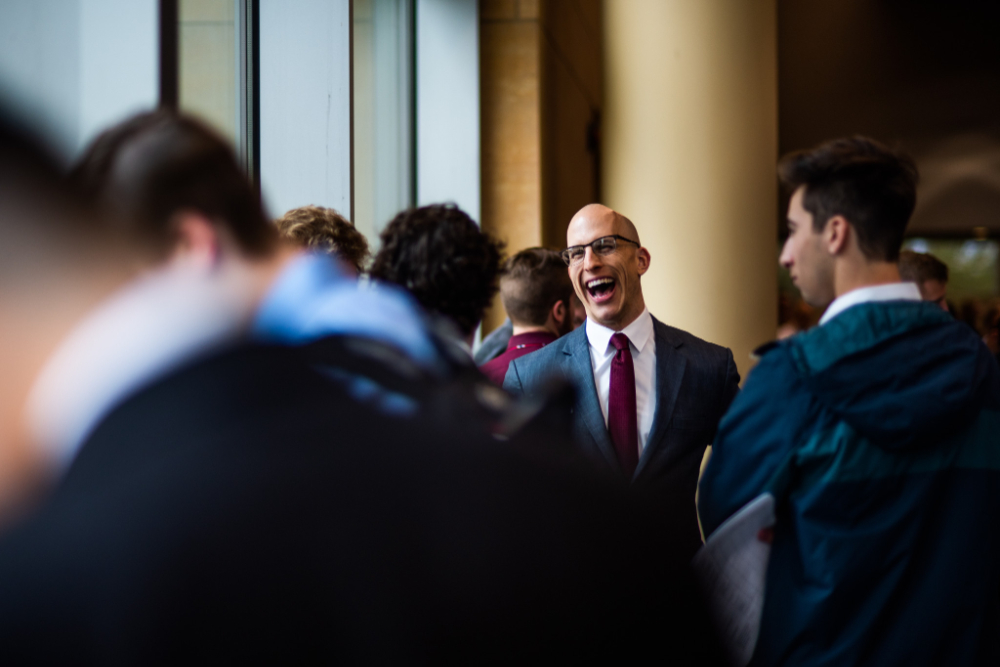 GVSU students and employers at a career fair.