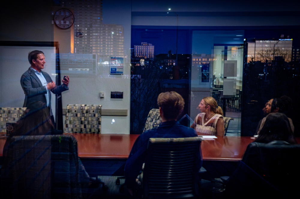 A computing classroom.