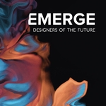 color swirls on left with text that reads "Emerge: Designers of the Future" on black background