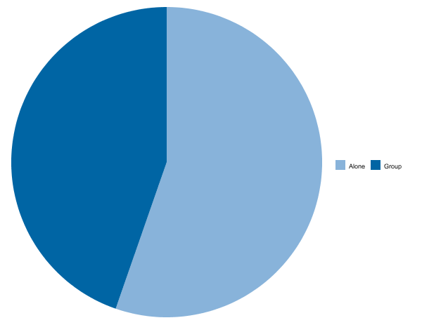 Pie chart showing percentage of students that sit alone or in groups
