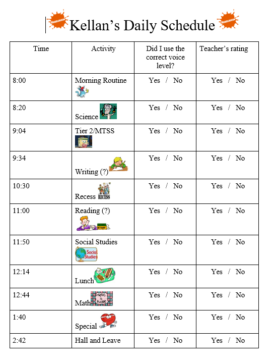 Self Monitoring Charts For Elementary Students