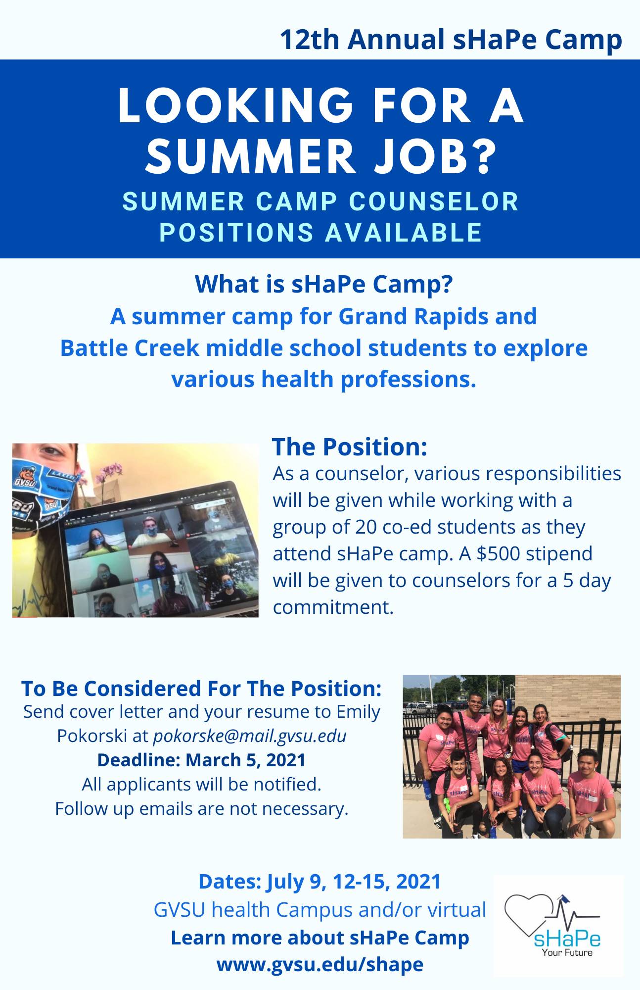 Counselor Application - sHaPe Camp - Grand Valley State University