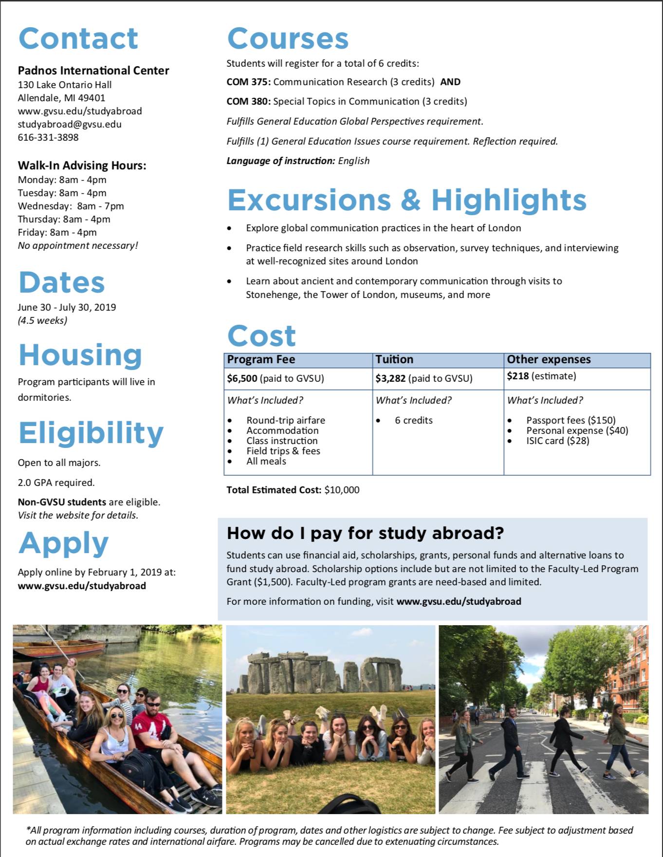 Study Abroad UK 2019 School of Communications Grand Valley State