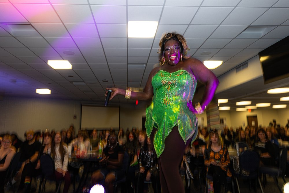 Drag Performer dressed as a fairy performs for crowd