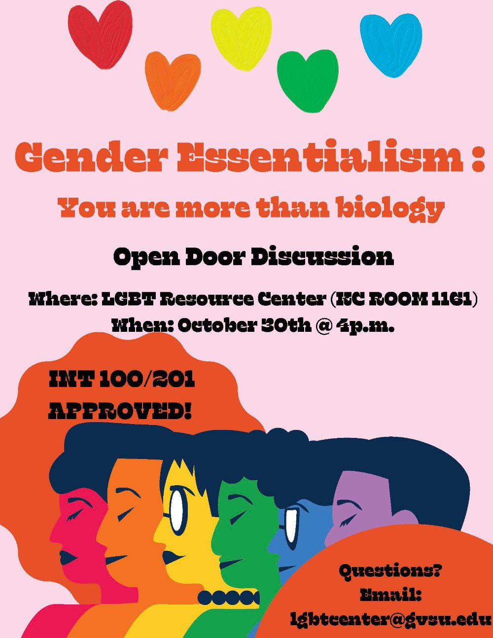 Open Door Discussion: Gender Essentialism - you are more than biology, Oct. 30 at 4pm