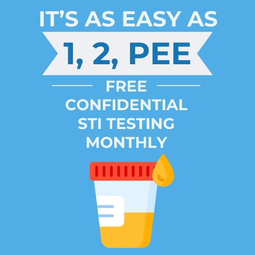 blue back ground urine cup with red lid easy STI Testing