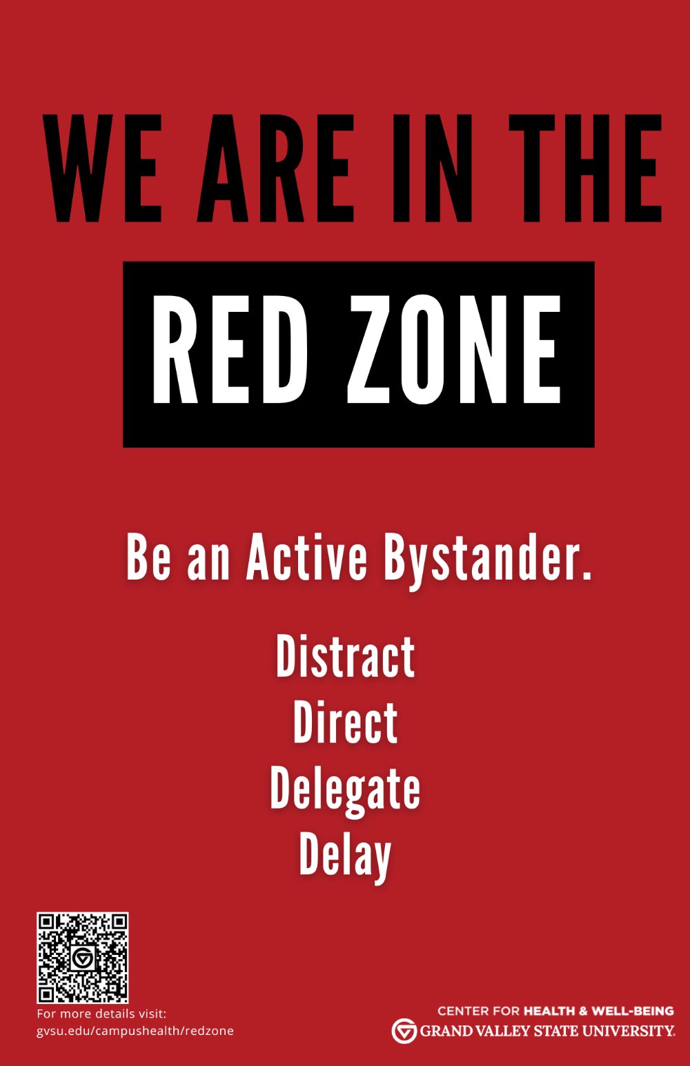 We are in the Red Zone is black lettering on a red backgound