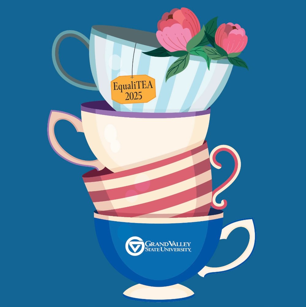 A graphic image features colorful stacked teacups with pink flowers