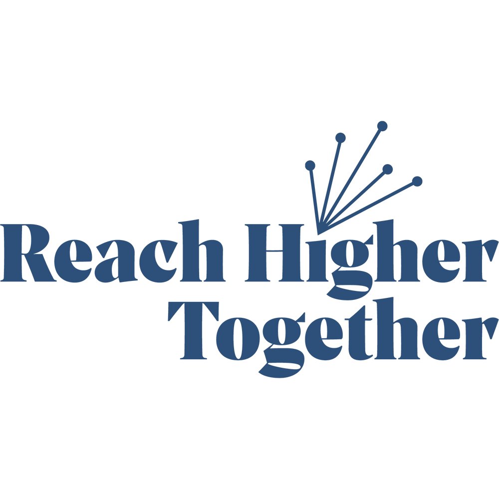 Reach Higher Together words and logo on a white background.