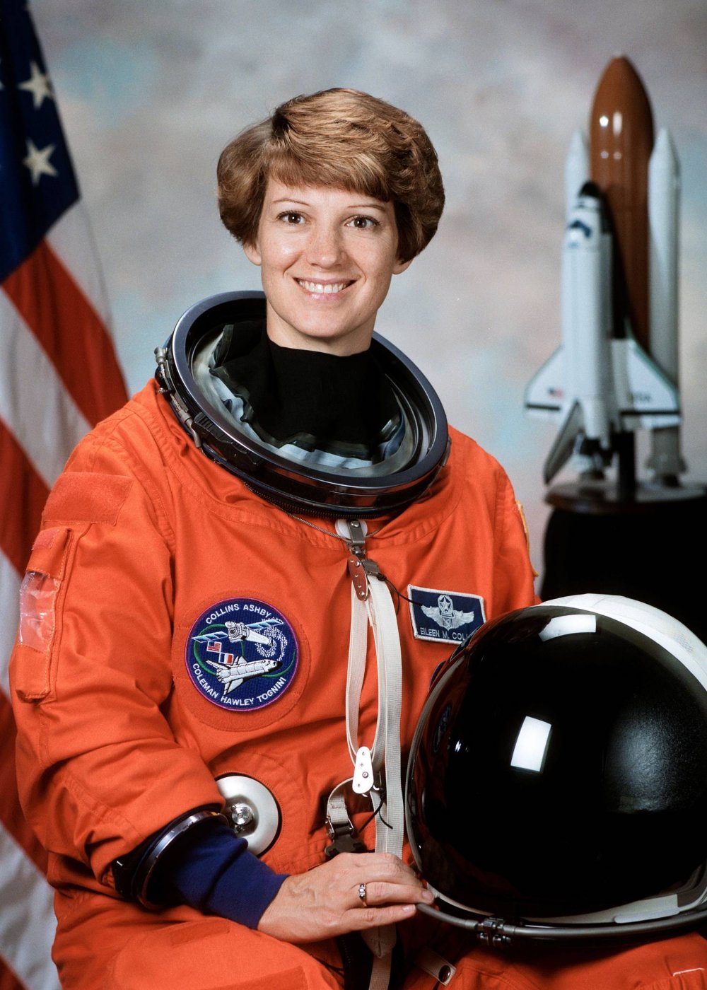 Colonel Eileen Collins, first female to pilot and commander a US spacecraft.