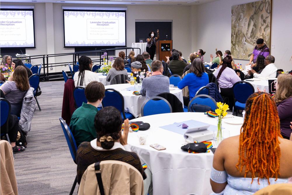 Lavender Graduation celebration 2025, tables full of graduates and their supporters