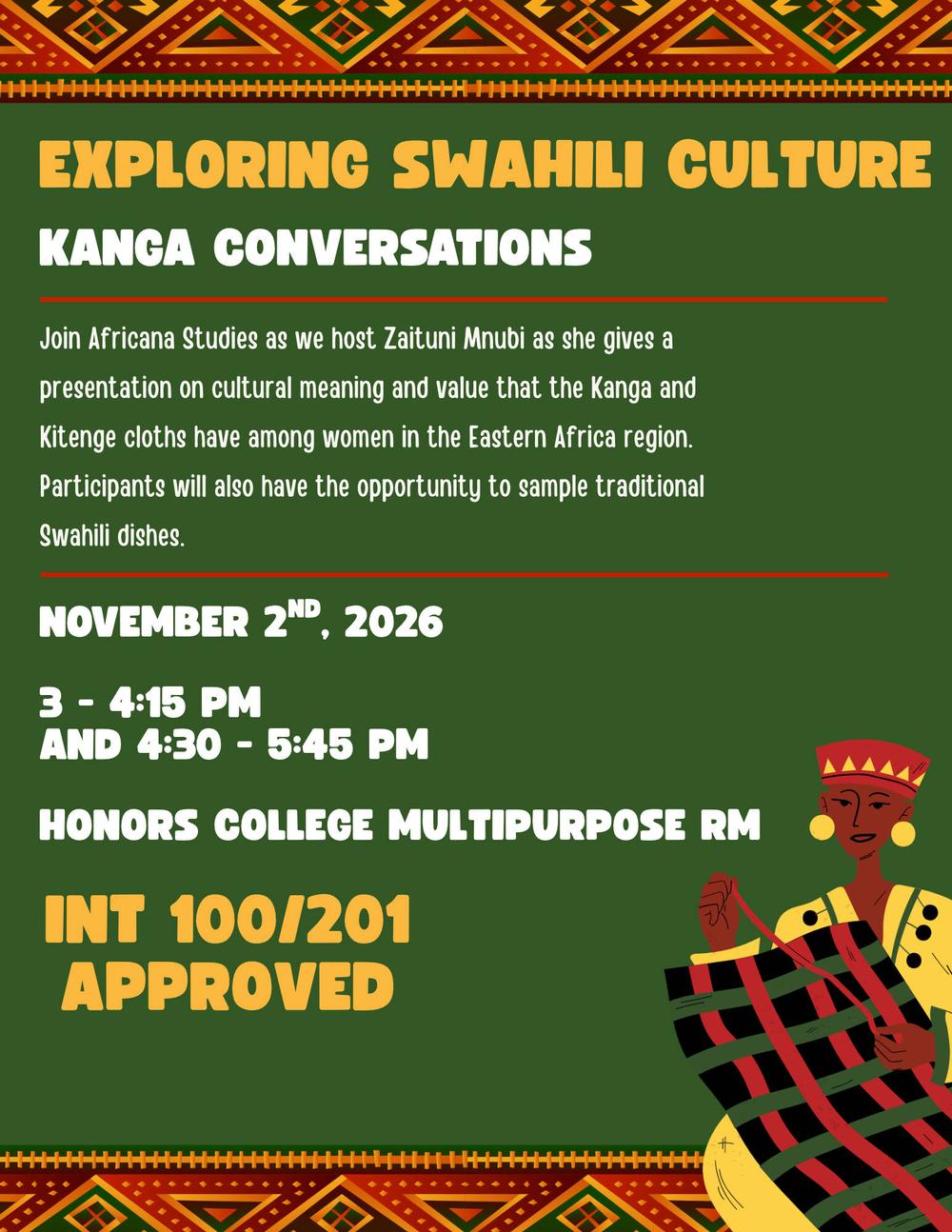 Flyer advertising the Swahili Culture event