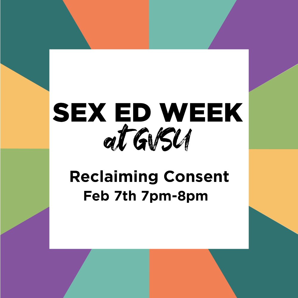 multi colored flyer advertising sex ed week at GVSU