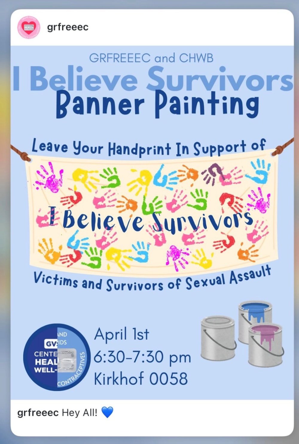 blue background with colorful handprints