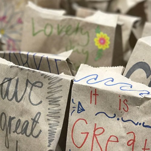 Card making and Paper bag coloring for Meals on Wheels