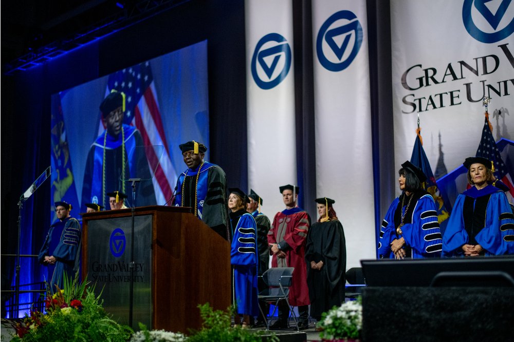 Felix Ngassa addresses students during the Fall 2022 Convocation ceremony
