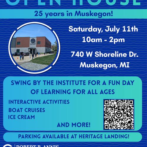 Flyer for AWRI's community open house on July 11, 2026 advertising a fun day of learning with activities, boat cruises, and ice cream.