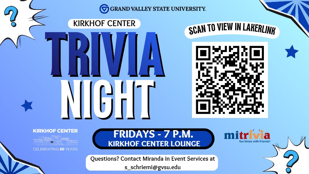 Kirkhof Center Trivia Nights at 7 p.m.
