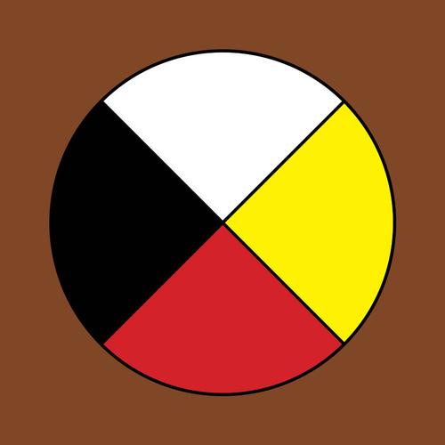A medicine wheel - a circle divided into four with black to the west, white to the north, yellow to the east, and red to the south.