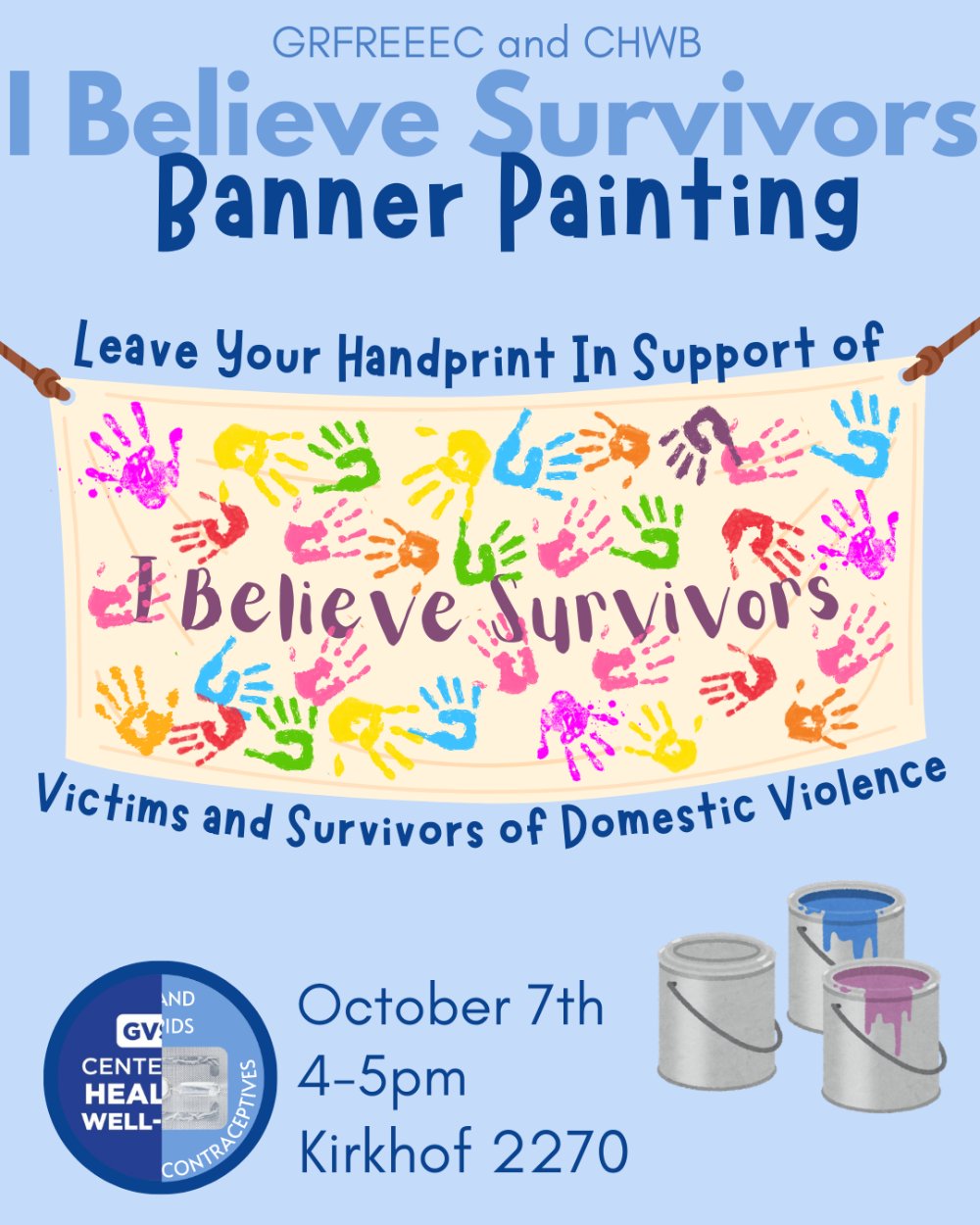 blue poster with hand prints