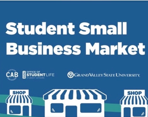 three outlines of shops at the bottom with the words reading 'student small business amrket'