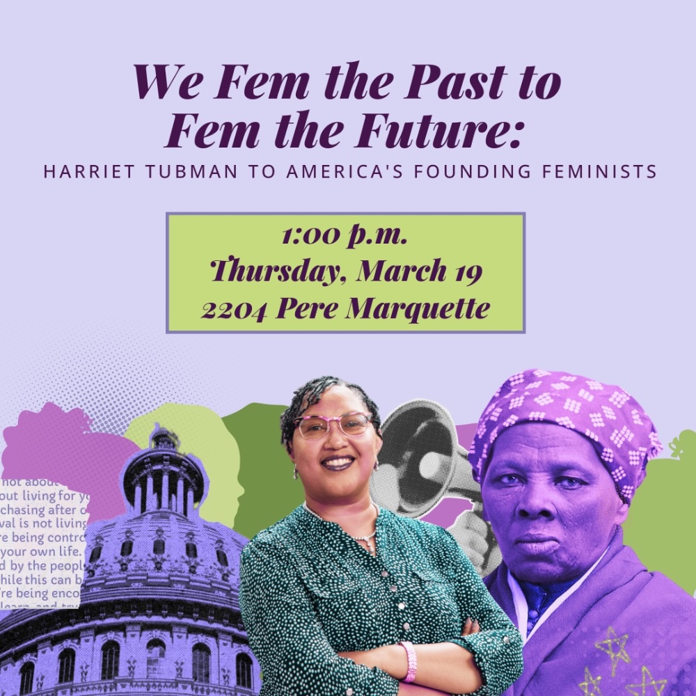 collage of a women, title of event and location