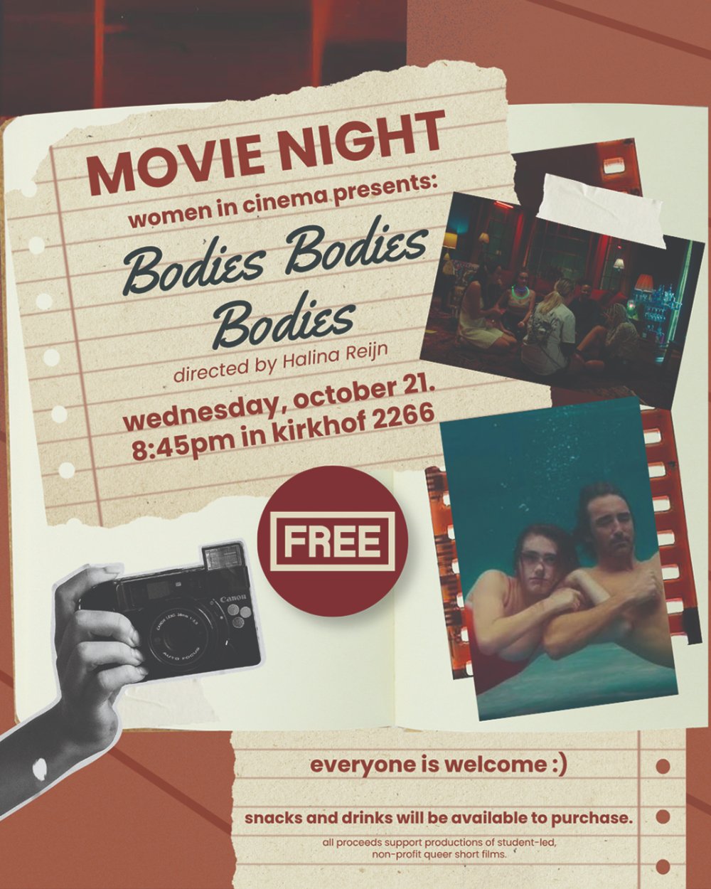 Movie night, bodies bodies bodies flyer