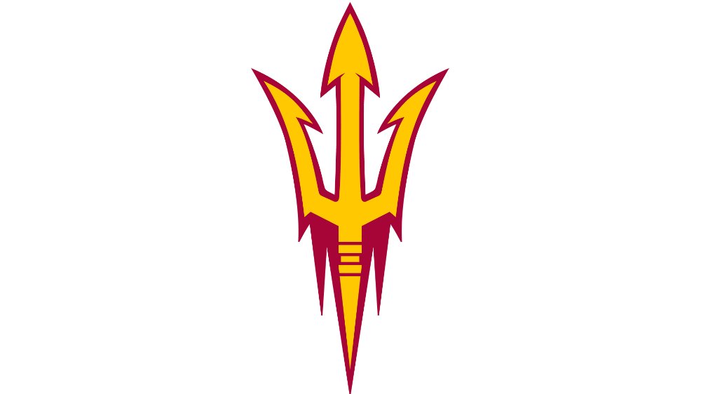 A three-pronged gold and maroon arrow.