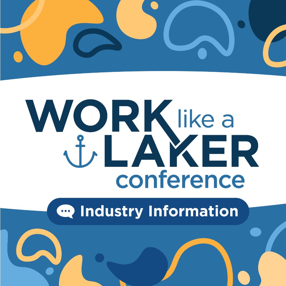 work like a laker conference industry information logo