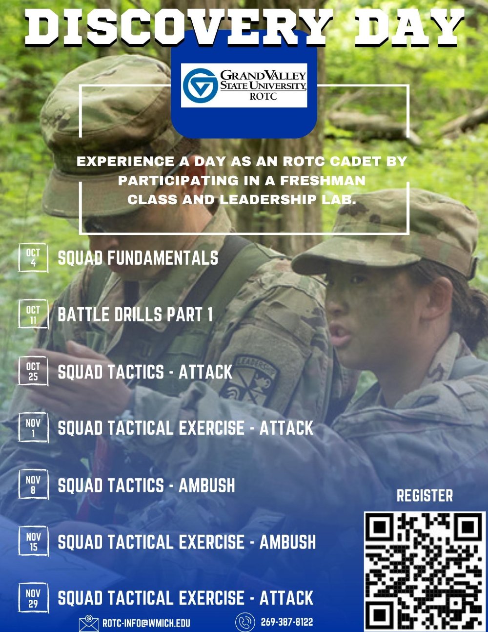 Discovery Day flier with dates and lab subjects.