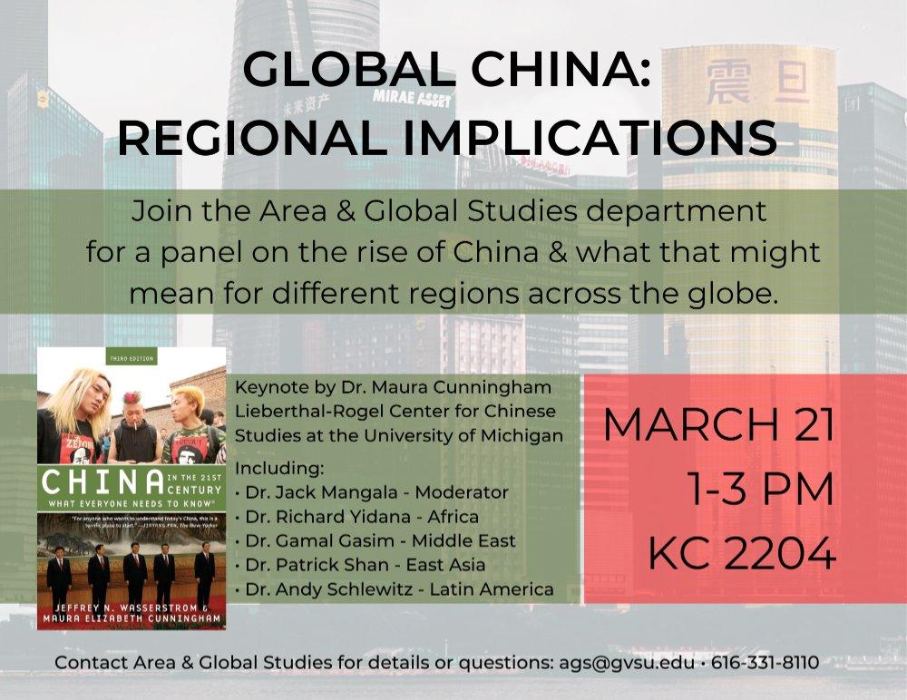 Global China: Regional Implications in Kirkhof 2204 on March 21, 1-3 pm.