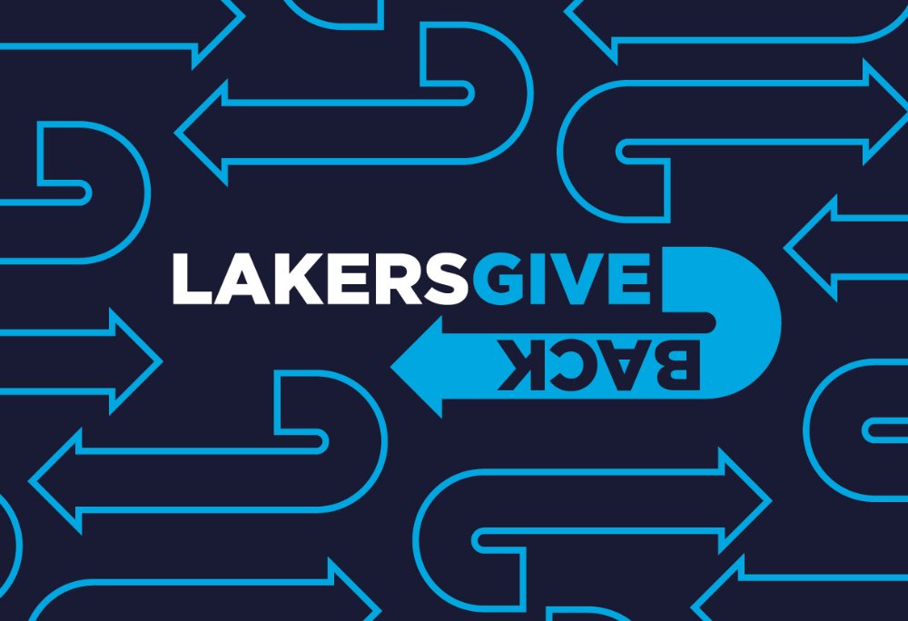 Lakers Give Back image with arrows to signify "giving back"