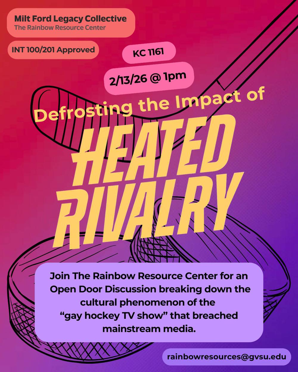 Heated Rivalry flyer for Open Door Discussion