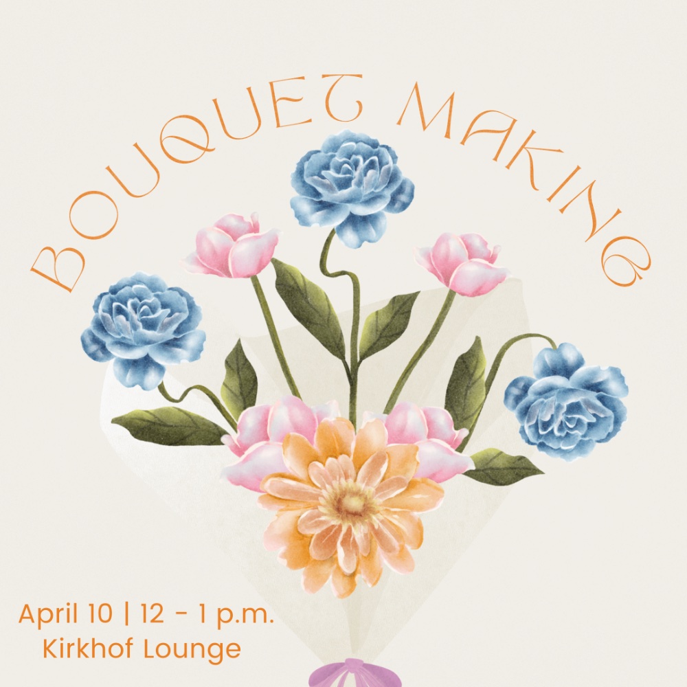 blue, pink, and orange flowers within a bouquet