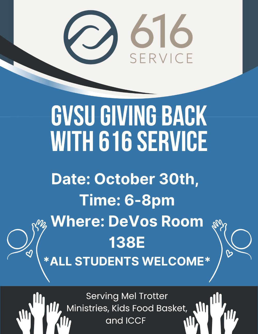 event flyer: October 30th, 6-8pm, DeVos 138E