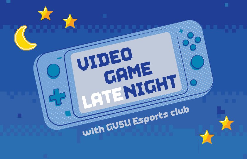 Game control counsel with the words video game late night on the screen