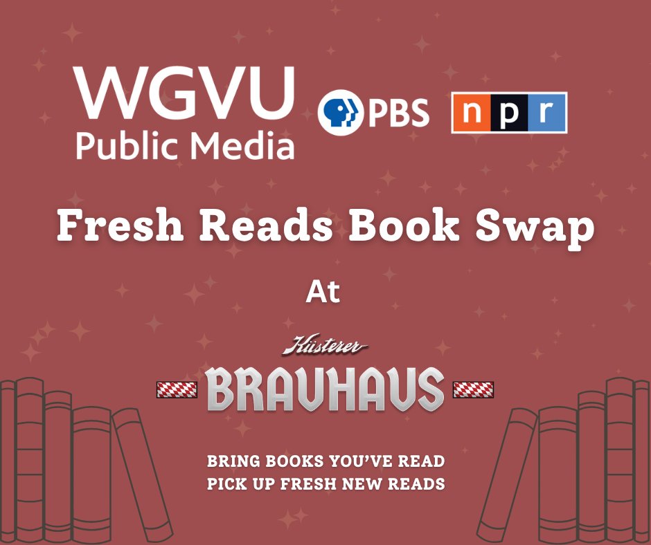 A graphic promoting the WGVU Fresh Reads Book Swap event on November 14, 2025
