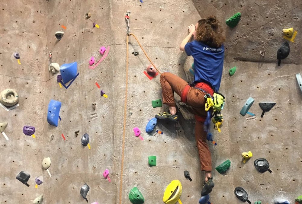 student sport climbing at GV climbing center