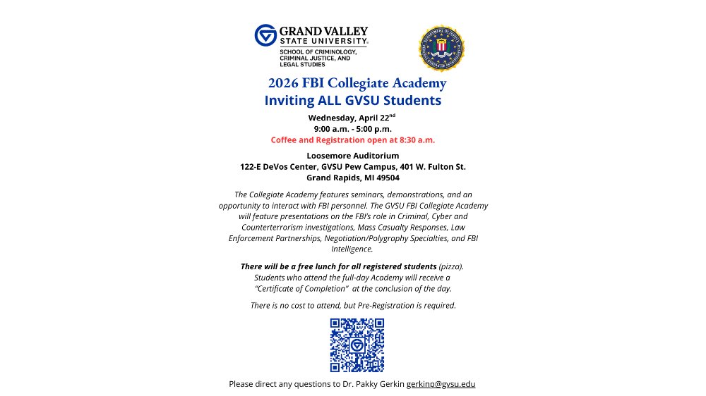 FBI Collegiate Academy Flyer with information and QR code to register