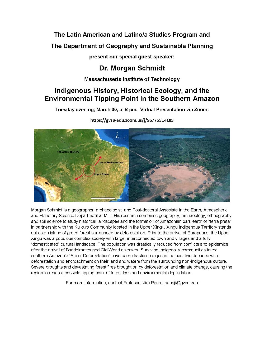 A flier for the Indigenous History, Historical Ecology, and the Environmental Tipping Point in the Southern Amazon event