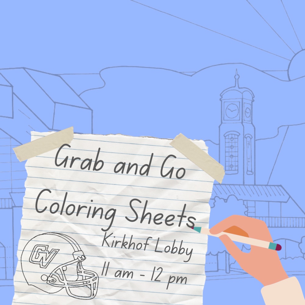 outline of the GVSU Kirkhof center behind a crumbled up sheet of paper that has an outline of a GVSU football helmet