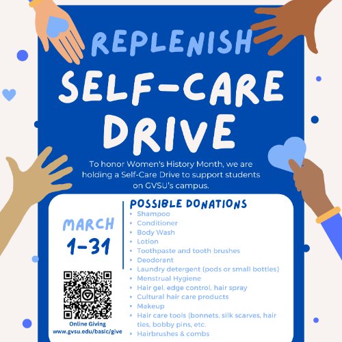 A blue background with the text "Replenish Self-Care Drive"